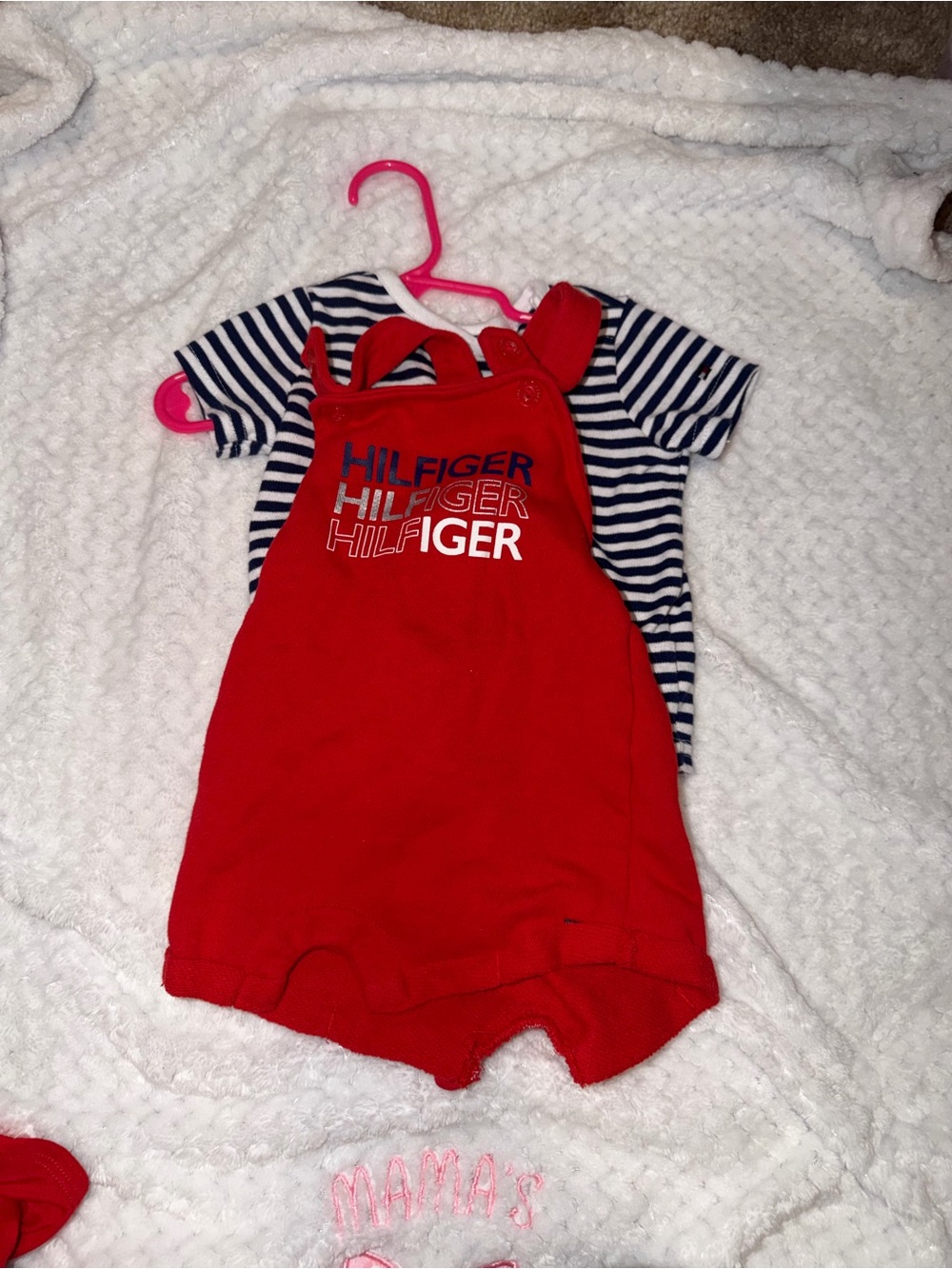 Tommy Hilfiger Red Romper with Navy & White Striped Tee
